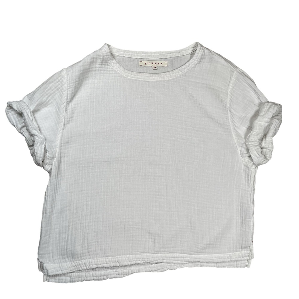 Xirena Cotton‎ Gauze Top Womens XS White Short Sleeve Rolled Cuff Boxy Tee